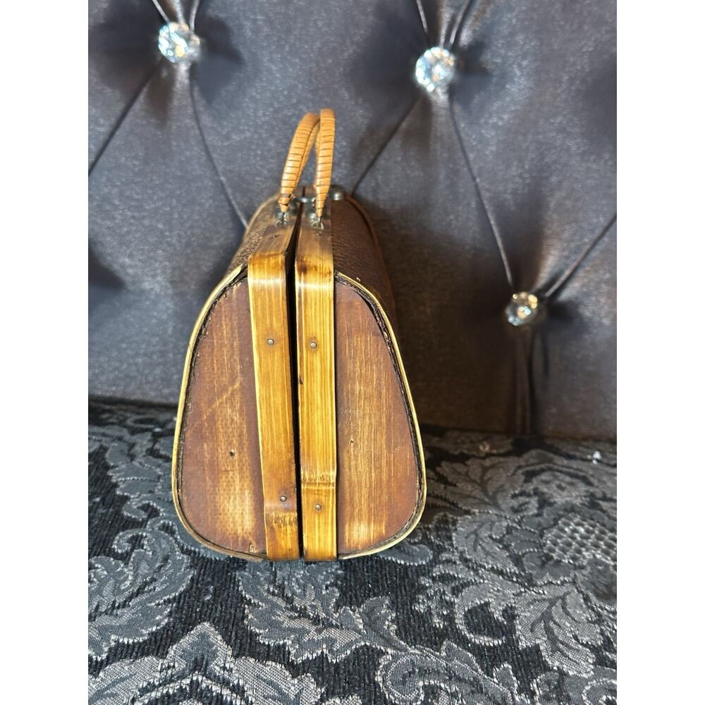 Vintage Hard Wood Shell Woven Brown Purse Hand Bag Ethnic Handmade Boho Coastal - Picture 4 of 6